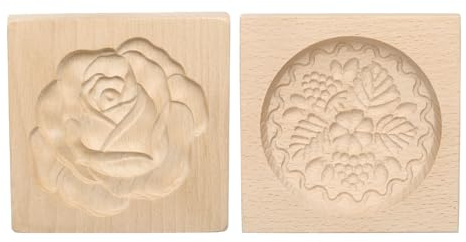 sourcing map 2pcs Wooden Cookie Mould 3.94 x 3.94 Wooden Cookie Biscuit Mould Rose Carved Baking Cookie Tool Biscuit Press Stamp