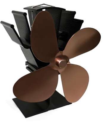 Log Burner Stove Fan, 4 Blade Woodburner Fireplace Fan for Efficient Heat Distribution, Wood Burning Stove Fans, Winter Air Circulation Eco Friendly Tool - Brown