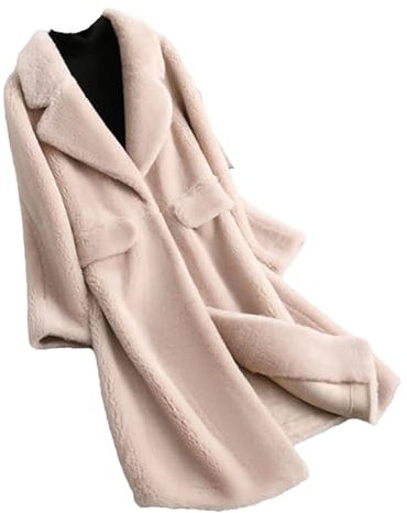 Ffnkrnfi Elegante Damen-Winterjacke, Schaf-Jacke, mittellang, Wolljacken, Mantel, Damen-Oberbekleidung, aprikose, S