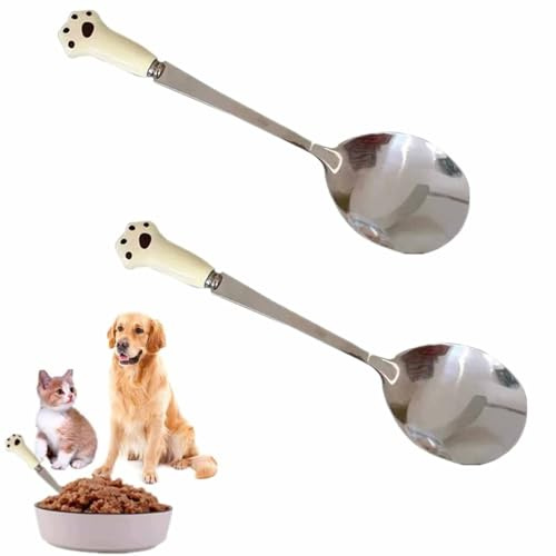 2 PCS Pet Food Spoon Cute Stainless Steel Dog Food Scoop Paw Cat Can Spoon for Pets Premium Quality