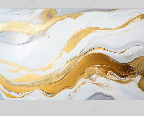 MZOwallpaper Papier Peint Intissé Marbrures Éclaboussées D’Or Poster Tableaux Muraux Tapisserie Photo Trompe L'Oeil Salon Chambre Art Mural 250Cm(L) X175Cm(H)