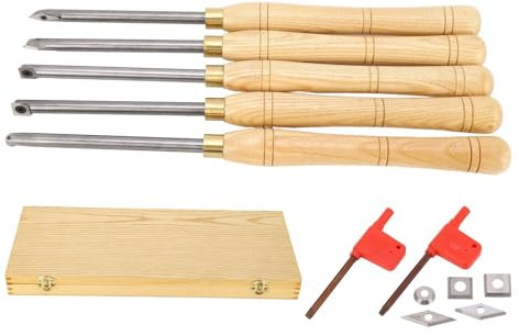 Mavaol Ensemble d'outils de tournage sur bois, 5 lames en carbure, poignée ergonomique, angles de coupe optimisés, robuste pour les menuisiers débutants et avancés