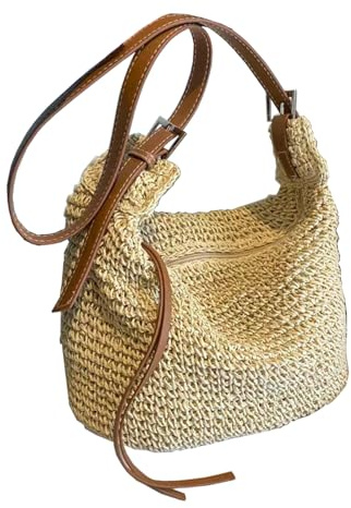 YYW Natural Straw Beach Tote Bag for Women, Hand Woven Casual Shoulder Bags Retro Summer Crossbody Bag Rattan Handbags (Beige)
