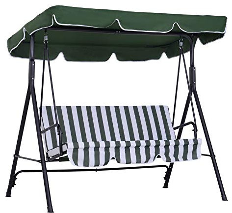 Outsunny Dondolo da Giardino 3 Posti con Tettuccio Parasole Regolabile, Dondolo da Esterno con Seduta Traspirante in Poliestere e Acciaio, Portata fino a 200 kg, 172x110x153 cm, Verde Scuro, Bianco