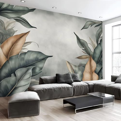 MIATCENRT Plantes Anciennes Papier Peint Panoramique, Tropical Feuilles De Bananier 3D Tissu De Soie Murale, 350X256Cm (L×H) Tapisserie Poster Geant Mural, Décoration Murale Chambre Salon Restaurant