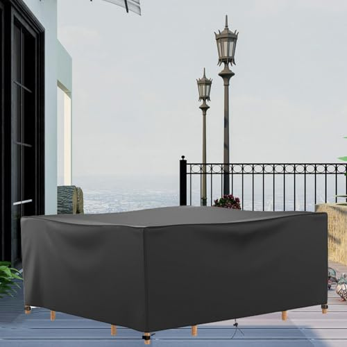 Garden Furniture Covers Waterproof Outdoor 300x150x80cm Patio Furniture covers Protective,420D Oxford Fabric Patio Rattan Cube Table Covers, Windproof for Garden Table,Furniture Sets,Seating Group