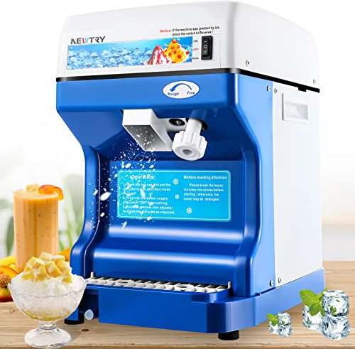 NEWTRY Commercial Ice Shaver Crusher Machine Electric Ice Cube Shaver Commercial Snow Cone Maker with Aluminum Alloy Blade Thickness Adjustable 260lb/h for Small Ice Cubes Stall Party Bar Use-Upgraded