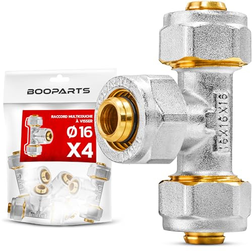 BOOPARTS – 4 piezas – Conexión multicapa 16-16-16 a rosca – Tee igual multicapa – accesorio de fontanería para tubo multicapa 16
