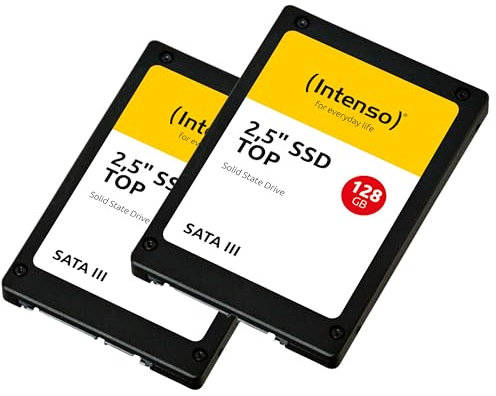 Intenso 2,5 SSD SATA III Top Pack (2 × 128 GB) - SSD veloce e antiurto per PC e notebook, fino a 550 MB/s in lettura, 500 MB/s in scrittura, confezione da 2, nero