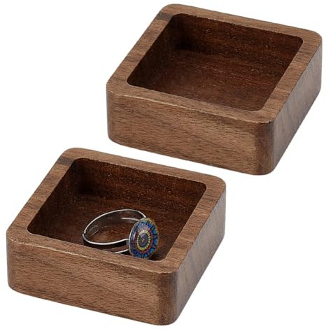 PH PandaHall 2pcs Plateau à Anneaux en Bois de Noyer 5cm Petit Porte Bijoux Carré Organisateur de Bijoux Décoratif pour Mariage la Maison la Chambre à Coucher un Anniversaire Comme Cadeau, Marron