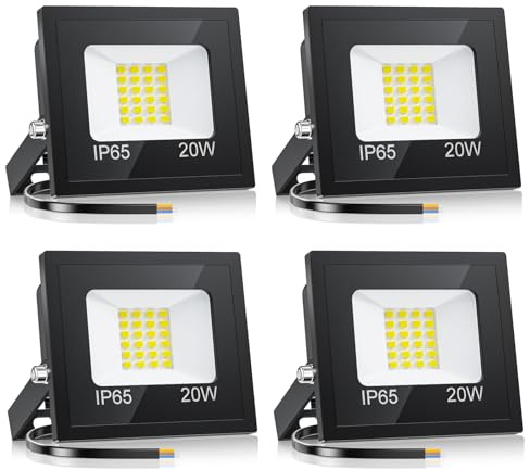 VRTOGTHE 4 Pack 20W Projecteur Exterieur LED, 2000LM 6500 K Blanc Froid Super Lumineux Spot LED Extérieur, Étanche IP65 Eclairage Exterieur pour Jardin, Escaliers, Garage, Couloir, Jardin