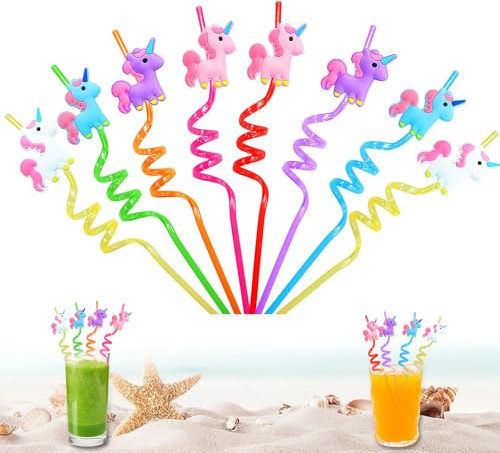 GOCUODE 8 Pièces Pailles Réutilisables Licorne, Avec Brosse de Nettoyage, Pailles Spirales Colorées, pour Anniversaire Enfant Décoration Table (8 pièces Licorne)