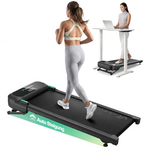 UREVO Automatische Steigung Walking Pad Mit KI-App, Laufband Schreibtisch | Leises Laufband mit bürstenlosem Motor für Wohnungen, kleine Räume und Homeoffice, 12-Punkt-Stoßdämpfung & virtuelles Wandern