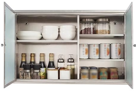 LXBAMKEA Armarios De Pared De Cocina De Acero Inoxidable, Puerta Doble Armarios De Almacenamiento, Utensilios De Cocina Organizador De Especias, Armario De Baño Garaje Barra(60x14x38cm)