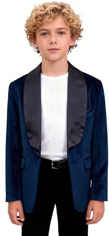Boys Velvet Smoking Dark Navy Blazer Kingsman Dinner Jacket Black Satin Lapel Sizes 10 Years UK
