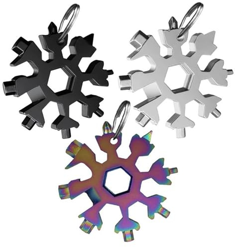 3 Stück Werkzeug Stern,SchlüSselanhänger,Schneeflocken Snowflake Multitool Schneeflocke 18-In-1 Handwerker Geburtstagsgeschenk für Männer,Gadgets Geschenk,Mann Multifunktionaler Schneeflockenschlüssel