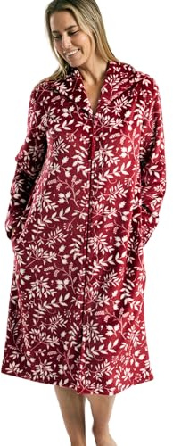 Marlon Damen Marlon Womens Serena Zip Front Printed Fleece Housecoat Zip Up Bath Robe Bademantel