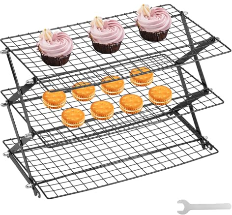 Sutowe 3 Tier Collapsible Cooling Rack for Cooking and Baking, Expandable and Foldable Cookie Oven Racks with Anti Rust Coating Non-Stick Baking Tools Accessories 40x25cm