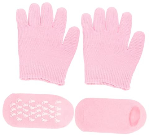 WOONEKY Feuchtigkeitsspendende Gel Handschuhe und Socken Pflegende Spa Handschuhe und Fußmaske Hautfreundlich Bequem zur Hand und Fußpflege über Nacht Teilig Rosa