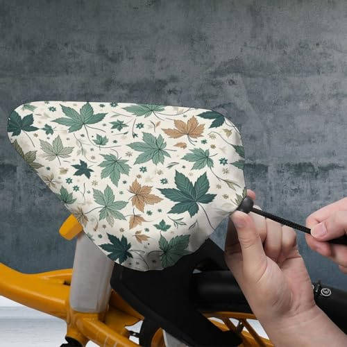 Treer Fahrradsattel Abdeckung Wasserdicht, Amerikanischer Blumen Fahrrad Satteldecke, Wasserdicht Regenschutz Sattelabdeckung Sattelbezug, Sattelüberzug für Meisten Fahrräder (Grüne Blätter,1 Stück)