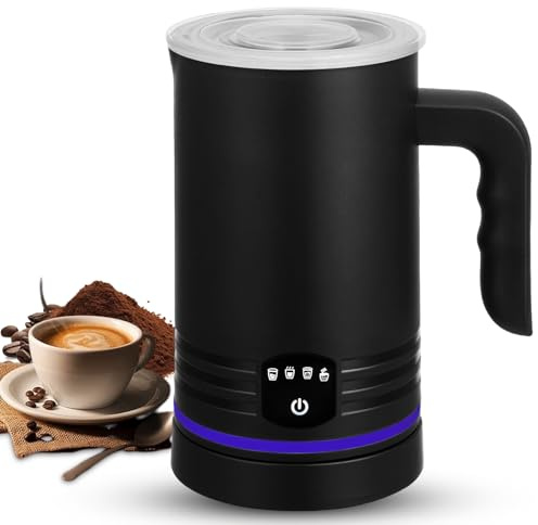 Montalatte Elettrico 4 in 1, 600ml Montalatte Elettrico Automatico, Spegnimento Automatico, Schiuma Latte Elettrico per Latte Caldo, Caffè, Cappuccino, Macchiato, Cioccolata Calda (Nero)