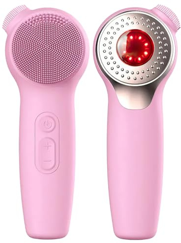 MDHAND Cepillo de limpieza facial con función de calor, masajeador facial eléctrico IPX7 de silicona, impermeable, ergonómico, carga USB, 3,7 W, color rosa