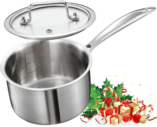 Nontoxicook Professional 18cm 2.4L Uncoated Tri-Ply Saucepan with Lid | Stainless Steel Sauce Pot for Sauces, Ramen and Stews, Oven Safe and Suitable for All Hobs Including Induction
