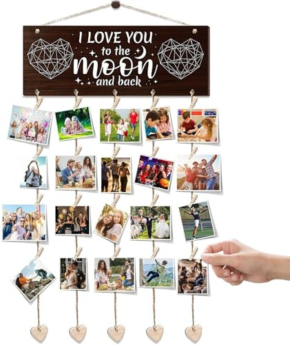 Zamety Holz Fotowand mit Klammern, DIY Wandgirlande mit Seil & 20 Clips