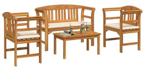 vidaXL Möbelset mit Kissen 4 pcs Natur Massivholz Akazie, Garten und Terrasse, modernes Akazien-Möbelset, langlebige Sitzgelegenheiten, rechteckig, wetterbeständig, vielseitig