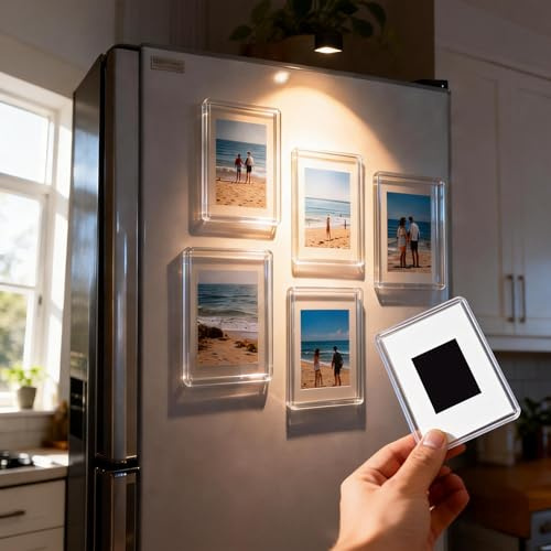 5 Pack Magnetic Photo Frames for Fridge - Clear Acrylic Refrigerator Magnets with Strong Hold, 7.7x5.2cm Small Picture Frames for Photos, Modern Minimalist Design