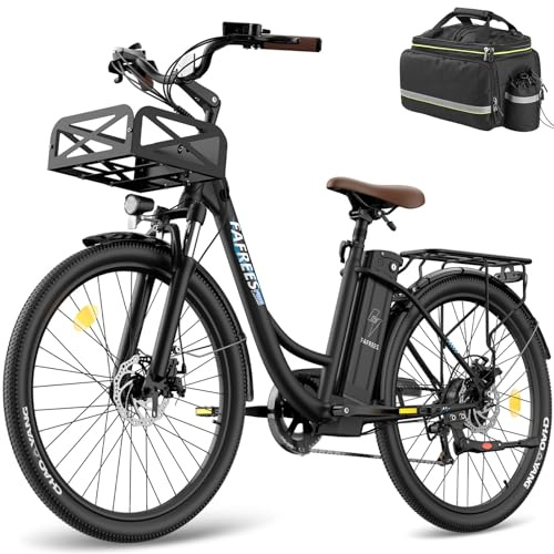 Fafrees 26 Electric Bike for Adults 36V25Ah Removable Battery 250W E-Bike, Up to 120km Long Range, Step-Through Pedal Assist City E Bike with Front Racks, 7-Speed, IP54 Waterproof