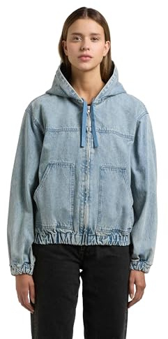 khujo Dam moderiktig jeansjacka lätt övergångsjacka kort i bomberjacka-look med huva Gretel XS-XXL, ljusblå, L