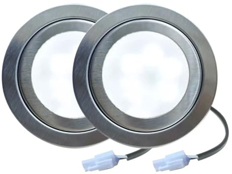 2-piece 12V DC LED Puck Light Bulb 60mm Hole Frosted Glass Kitchen Smoke Stainless Steel Hood 20W Equivalent(White 6000K,EL)