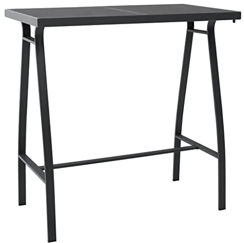 QJBSAVVA Garten-Bartisch 110x60x110 cm Stehtisch für Garten Balkon und Terrasse mit Hartglas-Tischplatte und robustem Stahlgestell Bartisch für Außenbereich Schwarz Dunkelgrau