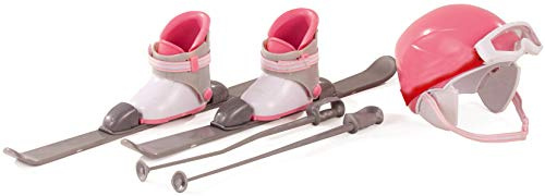 Götz 3402316 Skiset Alpin - 8-teiliges Zubehörset für Stehpuppen mit Einer Größe von 45-50 cm - bestehend aus Skier, Skistöcke, Helm, Brille und Skistiefel