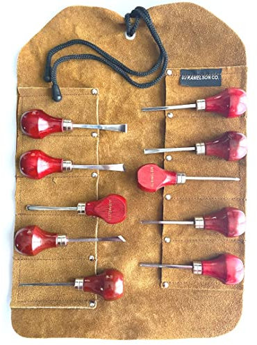 10pc Wood Carving Wood Block Tools & Leather Tool Roll Ramelson USA 107 209