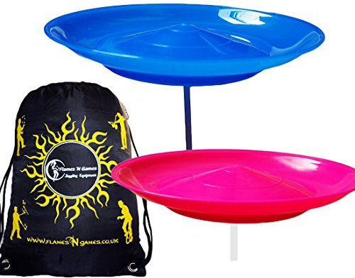 Juego de 2 platos giratorios Juggle Dream (azul/rosa) platos giratorios clásicos de circo + 2 palos + bolsa de viaje Flames N Games. Gran diversión para niños y adultos.