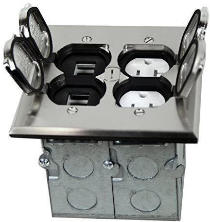 TOPGREENER 705549-D-S Floor Box Kit, 2 Gang 20A Tamper/Weather Resistant Duplex Receptacle/Datacom Ports, UL Listed - Nickel Plated Brass by Top Greener