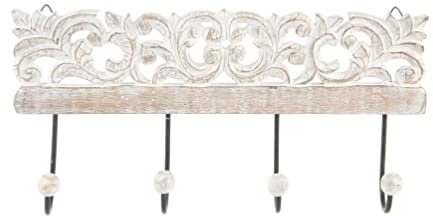 Perchero Pared 4 Colgador Madera Tallada 40x18 cm