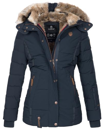 MARIKOO veste d'hiver chaude pour femme, veste d'hiver matelassée doublée en fausse fourrure B658, bleu marine, S