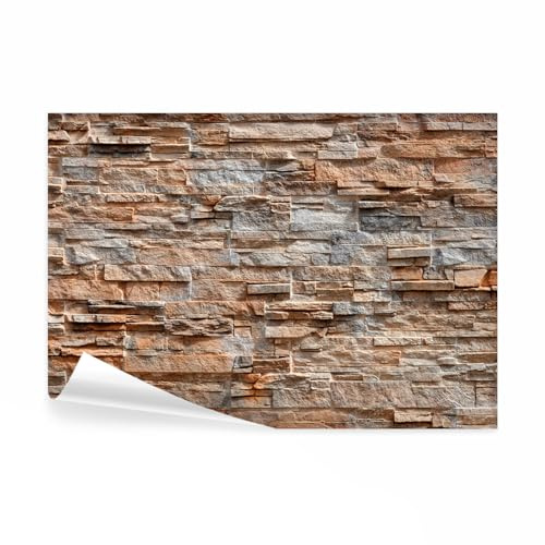 decomonkey - Papier Peint Panoramique Mur de Pierre 350x256 cm - Décoration murale moderne – Tapisserie décorative pour chambre salon - Architecture pierre moderne orange texture fond