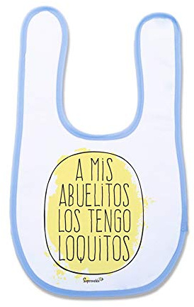 SUPERMOLON Babero bebé A mis abuelitos los tengo loquitos Azul celeste con velcro