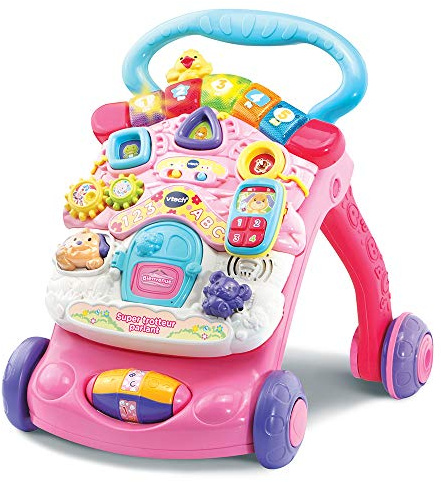 VTech Super sprechender Lauflerner, Rosa, Lauflernhilfe für Babys, faltbar, Abnehmbarer Lerntisch, Aktivitäts- und Entwicklungsspielzeug, Lauflernen, Geschenk für Babys ab 9 Monaten – Inhalt in