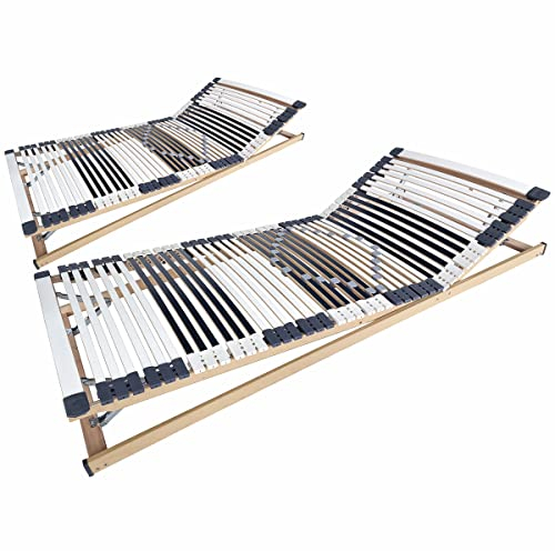 Matratzen Perfekt 2er Set Lattenrost 90x190 cm 7-Zonen Rahmen mit Kopf- & Fußverstellung, 44 Leisten, Härteregulierung, orthopädisch, stabil bis 200 kg, Trio-Kautschuklagerung