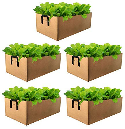 Nicole Knupfer 5 Stück Quadratisch Pflanztaschen, Vliesstoff Pflanzbeutel mit Griffe Pflanze Grow Bag für Gemüse Blumen kleiner Obstbaum (40 * 30 * 20cm,Kamel)