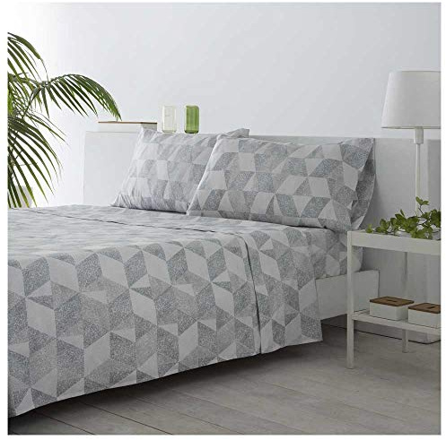 COTTON ARTean Juego sábanas Cama 160 Microfibra cepillada CUDILLERO Gris | Incluye 4 piezas: encimera, bajera ajustable, 2 fundas de almohada. Certificado OEKO-TEX