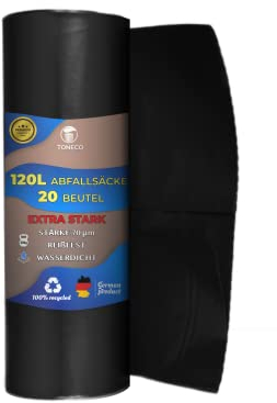 Profi Müllsäcke 120L - EXTRA STARK - 70 μ - bis 30 kg belastbar - 40 Stk - reißfeste Müllbeutel 120L - stabile Mülltüten 120L - 20 bis 600 Säcke wählbar (40)