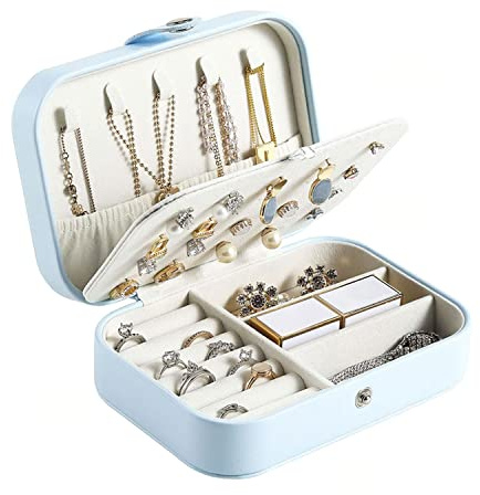 Lrikas Pequeña Joyero Viaje Decorativas Cajas para Joyas Jewelry Organizer para Mujer 16 .5 x 11.5 x 5.5 cm (Azul Claro)