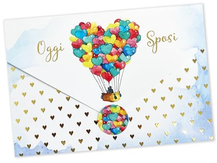 LINA OFFICINE GRAFICHE CREATIVE 96-256 Biglietto Auguri Regalo Matrimonio Portasoldi, Busta Interna inclusa - con Etichetta Chiudi Busta, 11 x 16 cm (PALLONCINI)
