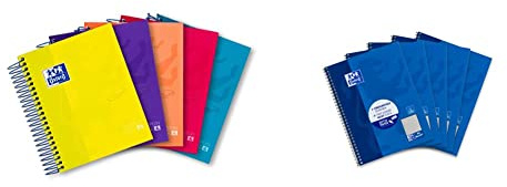 Oxford Notizblock klein, A6 Spirale Notizbuch, 120 Blatt, kariert, sortiert, 5er Pack & Collegeblock A5 kariert, mit Rand links, 80 Blatt, blau, 5 Stück